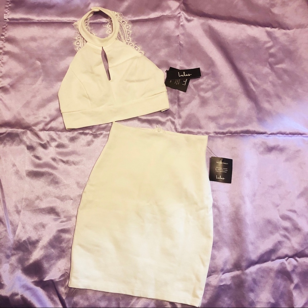 Lulu’s two piece skirt set white